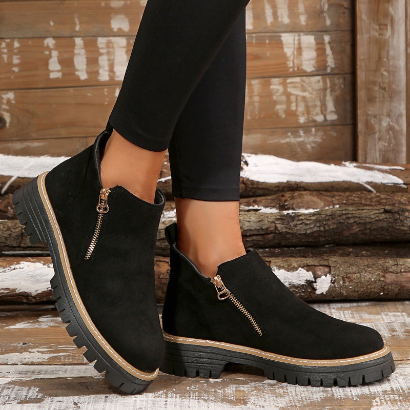 Women's Chunky Lug Sole Zip-On Platform Short Boots