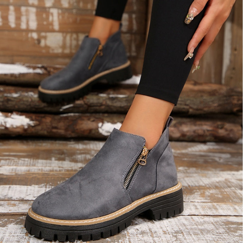 Women's Chunky Lug Sole Zip-On Platform Short Boots