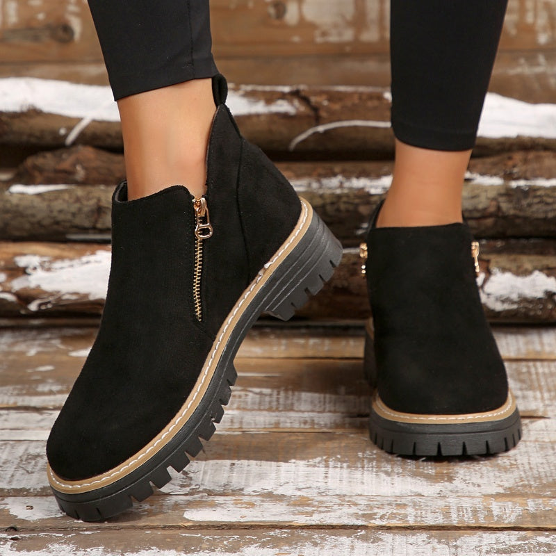 Women's Chunky Lug Sole Zip-On Platform Short Boots