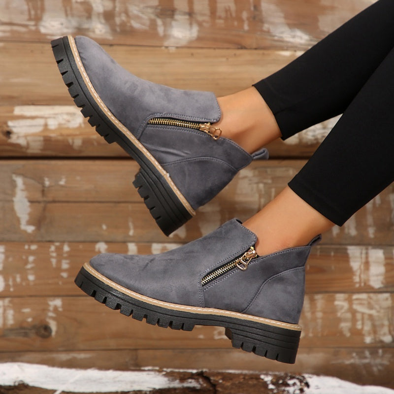 Women's Chunky Lug Sole Zip-On Platform Short Boots