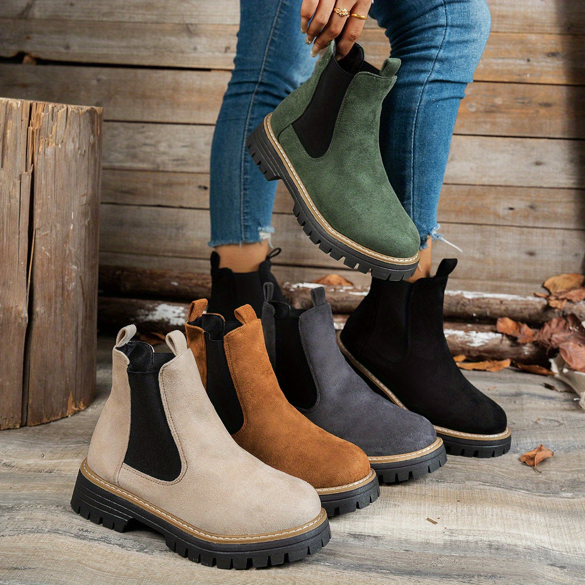 Women's Pull-On Platform Chelsea Boots with Deep Tread