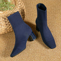 Women's Flexible Knitted Upper Short Boots with Block Heel