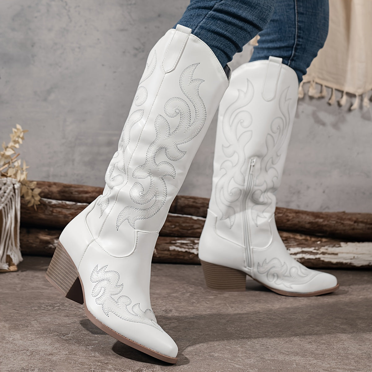 Women's Lived-In Look Slouch Cowgirl Boots, Wide Calf