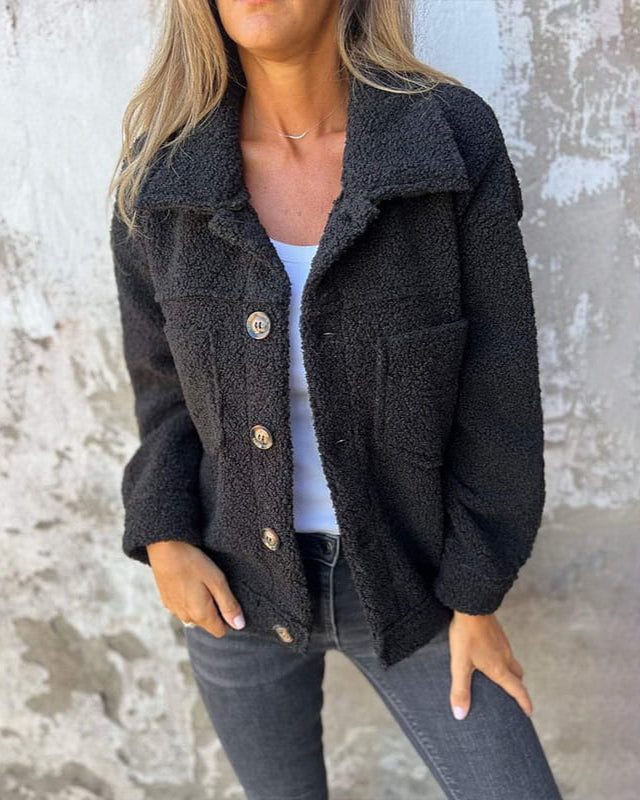 Women's Textured Quilted Jacket with Front Buttons and Pockets