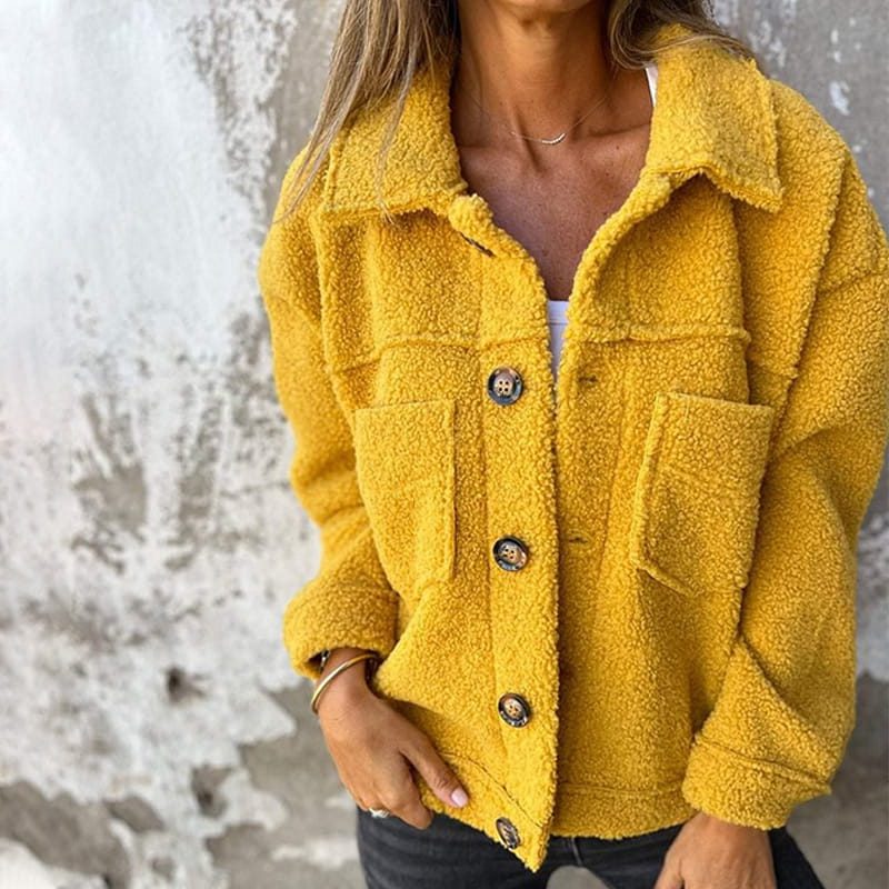 Women's Textured Quilted Jacket with Front Buttons and Pockets