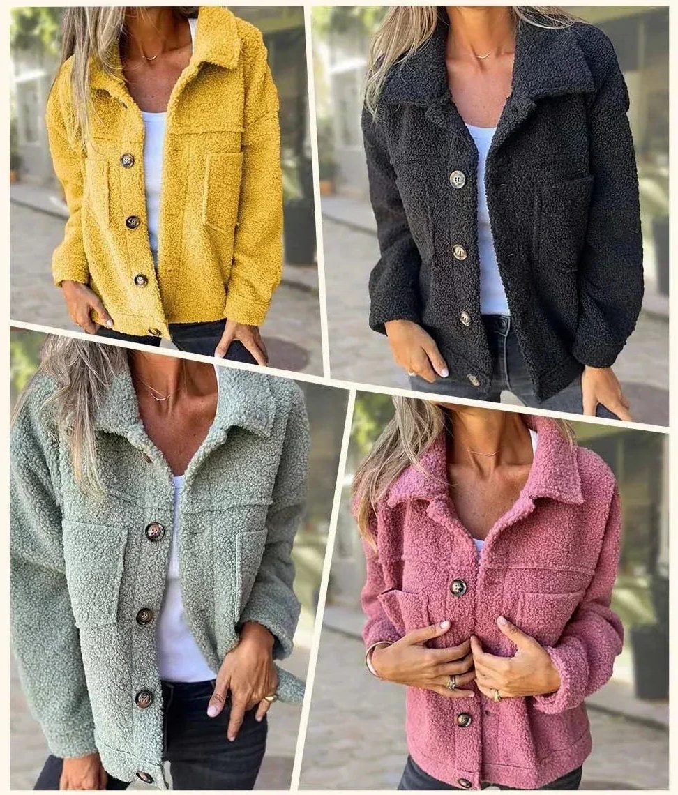 Women's Textured Quilted Jacket with Front Buttons and Pockets