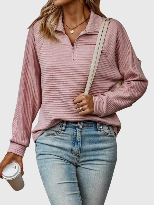 Women's Loose Ribbed Quarter-Zip Style Sweater