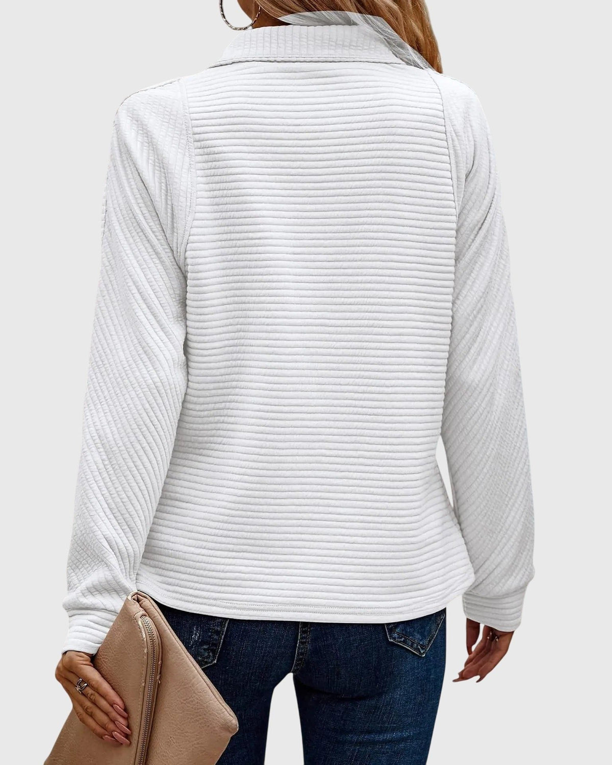 Women's Loose Ribbed Quarter-Zip Style Sweater