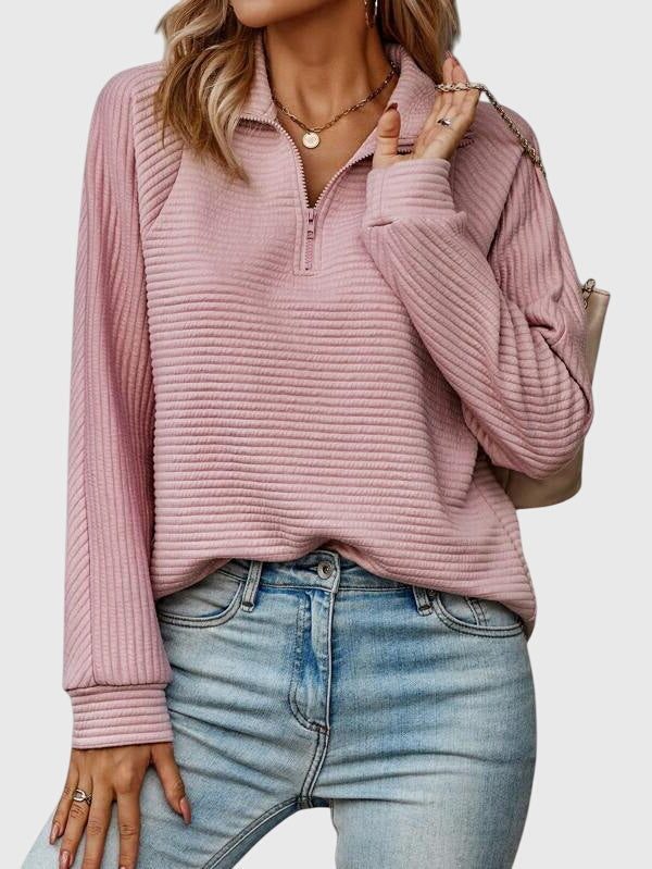 Women's Loose Ribbed Quarter-Zip Style Sweater