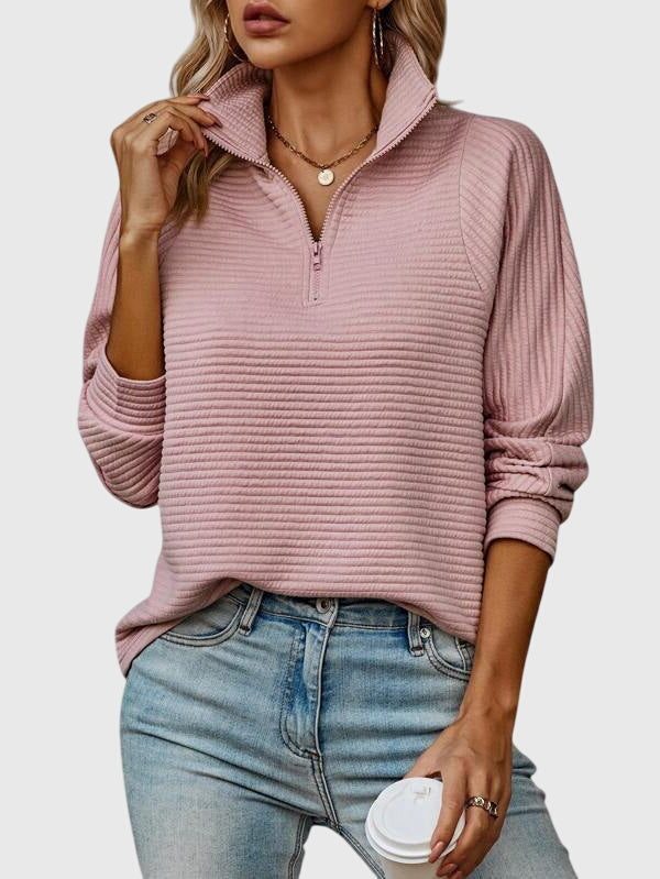 Women's Loose Ribbed Quarter-Zip Style Sweater