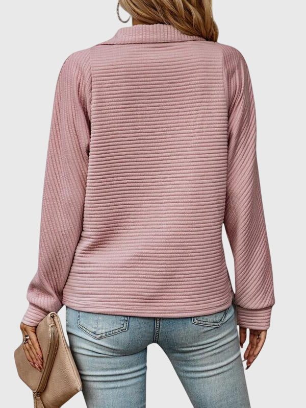 Women's Loose Ribbed Quarter-Zip Style Sweater