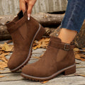 Women's Stable Heel Buckled Faux Suede Short Boots