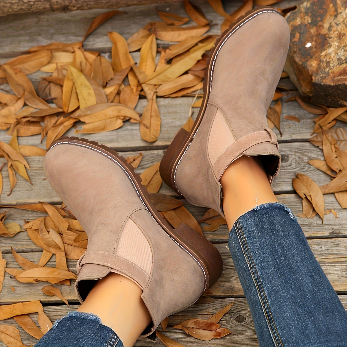 Women's Stable Heel Buckled Faux Suede Short Boots