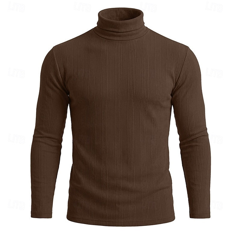 Men's Fitted Fine Rib High Neck Knit Sweater