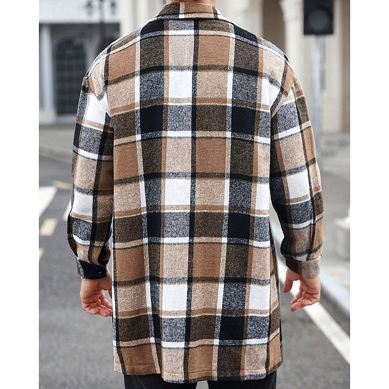 Men's Button-Front Checked Shirt Jacket with Pockets
