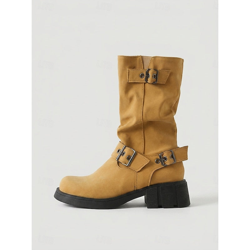 Women's Motorcycle Style Heeled Boots with Grip Sole