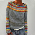 Women's Casual Striped Crew Neckline Rib Knit Sweater