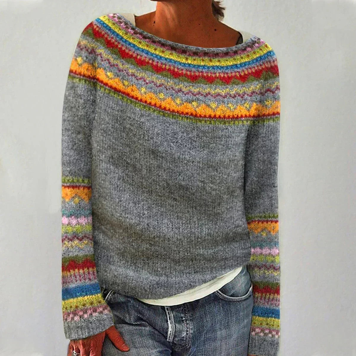 Women's Casual Striped Crew Neckline Rib Knit Sweater