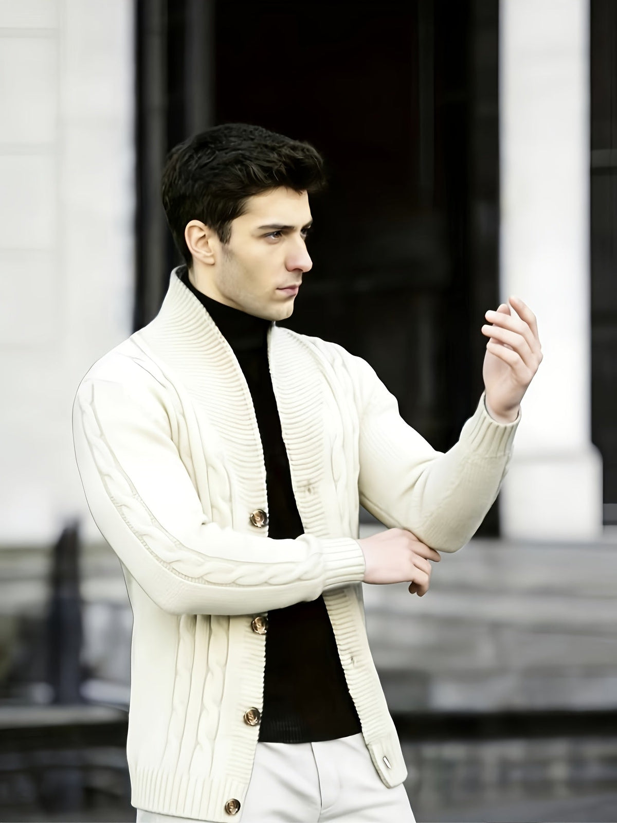 Men's Classic Shawl Neck Cable Knit Layering Cardigan