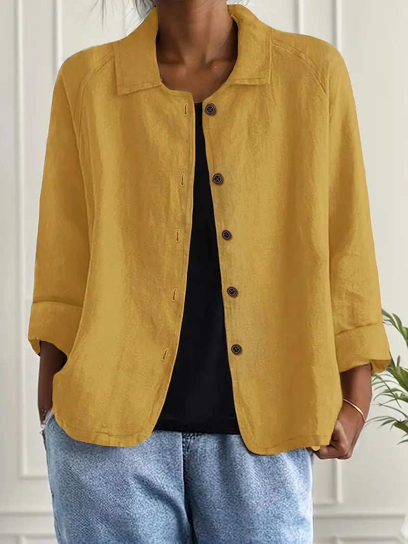 Women's Light Front-Button Jacket with Plain Collar