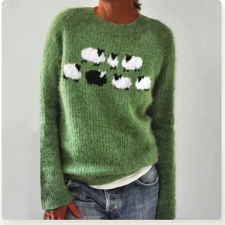 Women's Casual Striped Crew Neckline Rib Knit Sweater