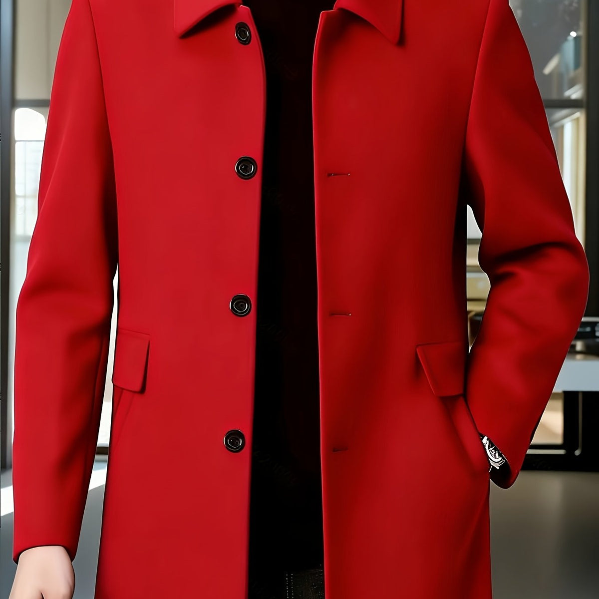 Men's Side Pocket Single Breasted Overcoat for Work