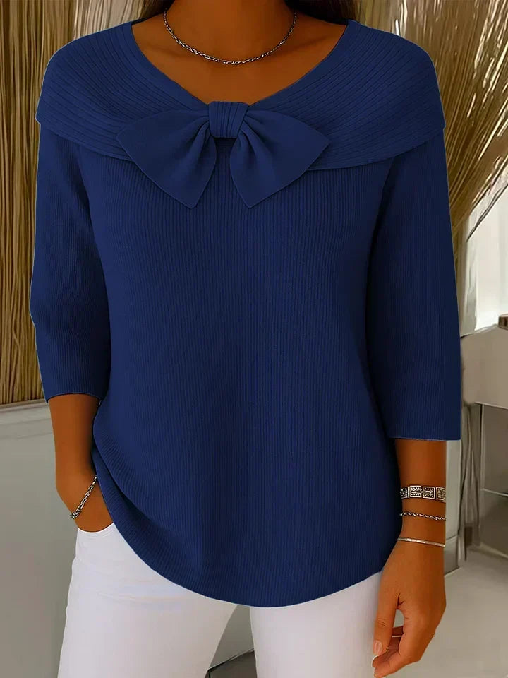 Women's Feminine Bow-Trimmed Snug Fit Sweater