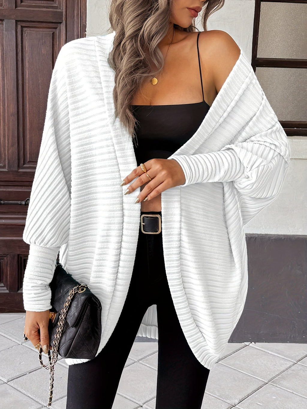 Women's Throw-On Rib Knit Wrap Cardigan
