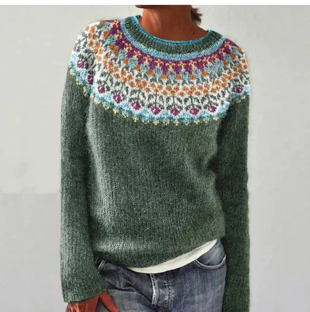Women's Casual Striped Crew Neckline Rib Knit Sweater
