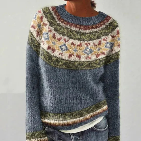 Women's Casual Striped Crew Neckline Rib Knit Sweater