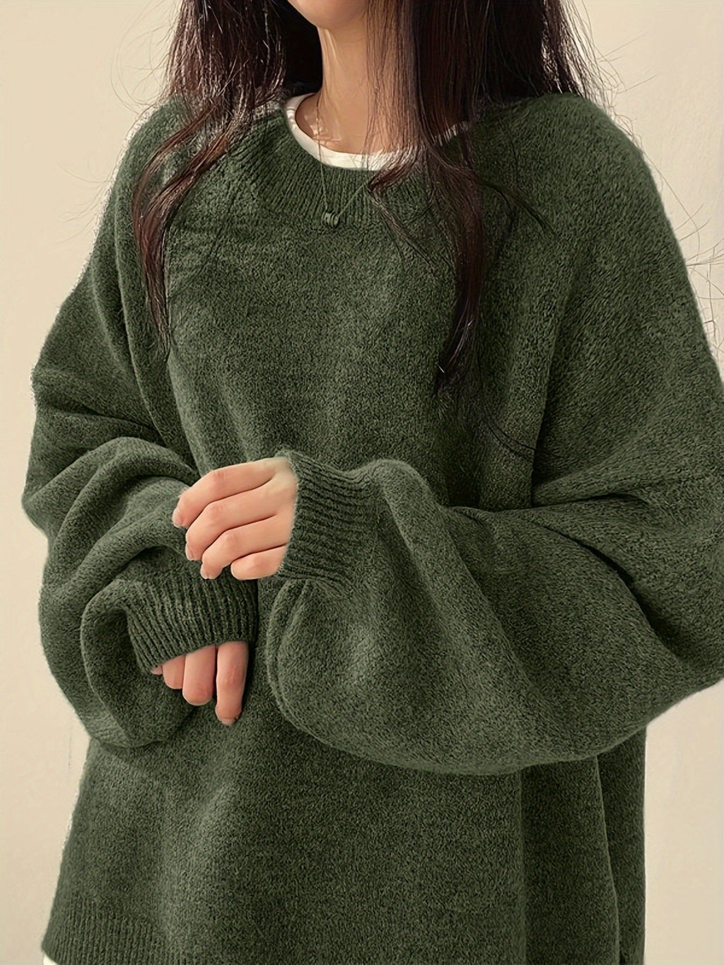 Women's Roomy Warm Crew Neckline Chunky Pullover