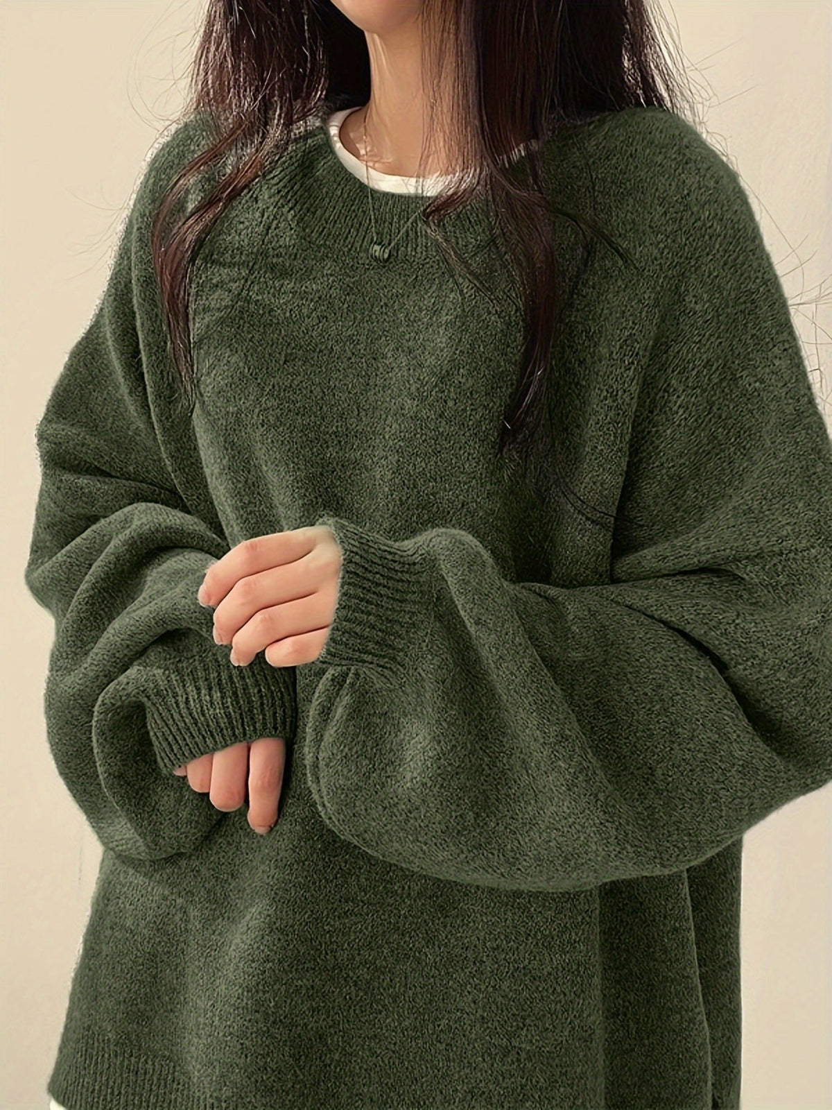 Women's Roomy Warm Crew Neckline Chunky Pullover