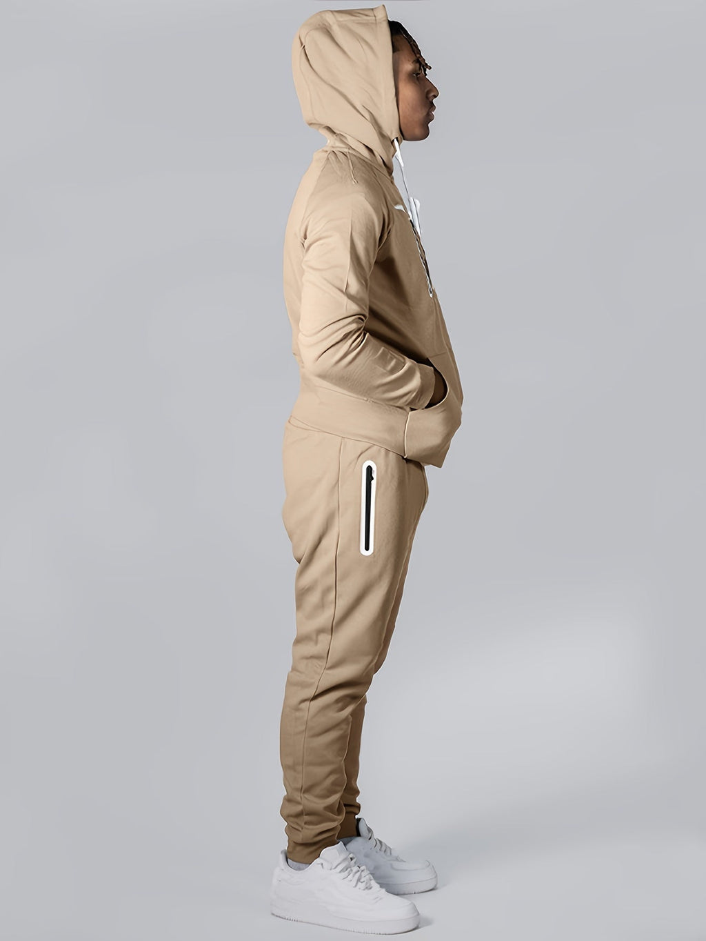 Men's Stretch Hooded Top Matching Jogger Tracksuit