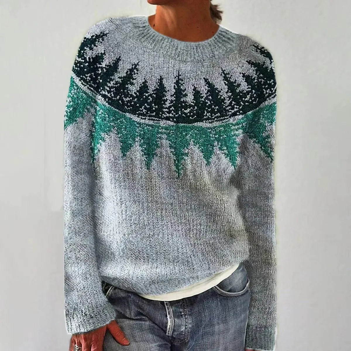 Women's Casual Striped Crew Neckline Rib Knit Sweater