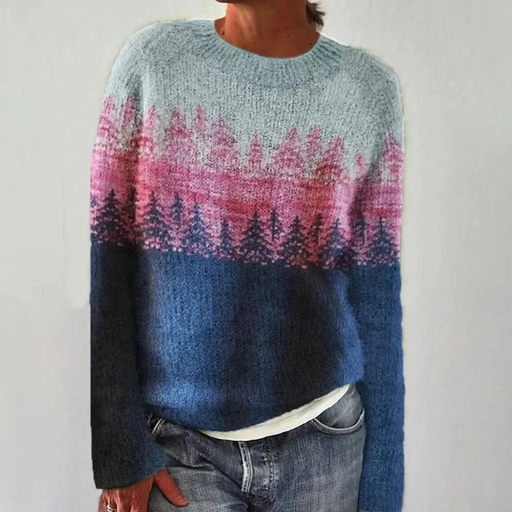 Women's Casual Striped Crew Neckline Rib Knit Sweater