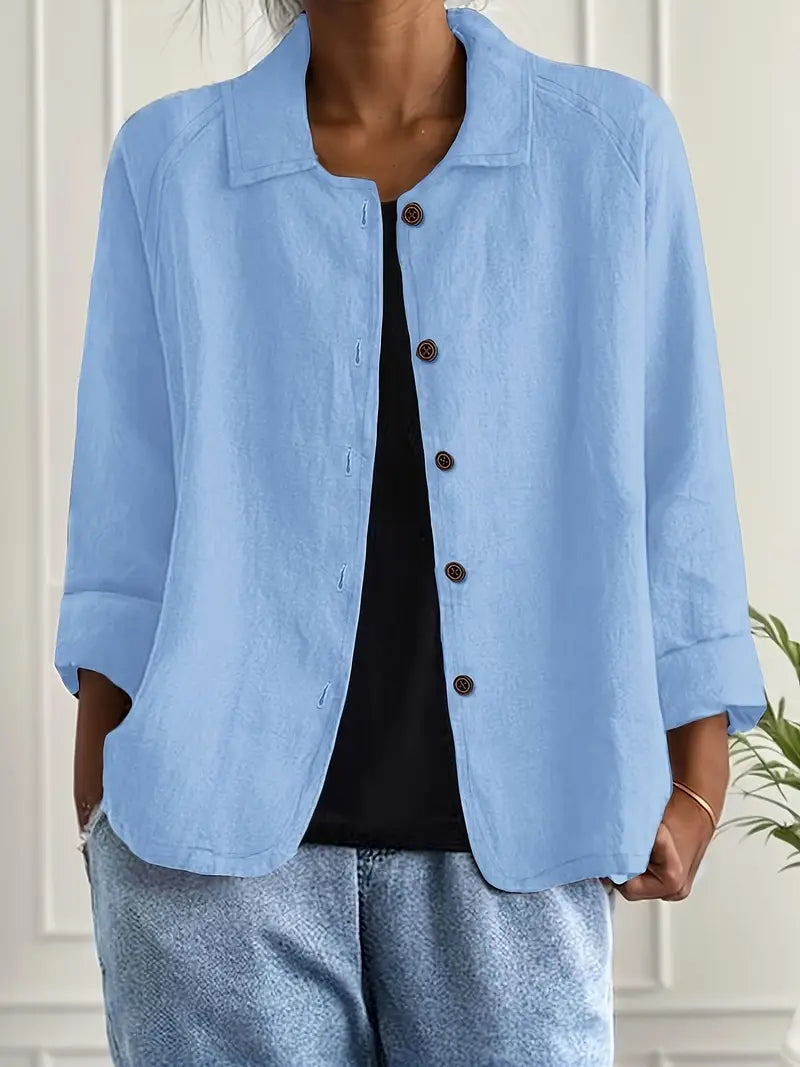 Women's Light Front-Button Jacket with Plain Collar