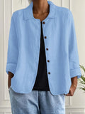 Women's Light Front-Button Jacket with Plain Collar