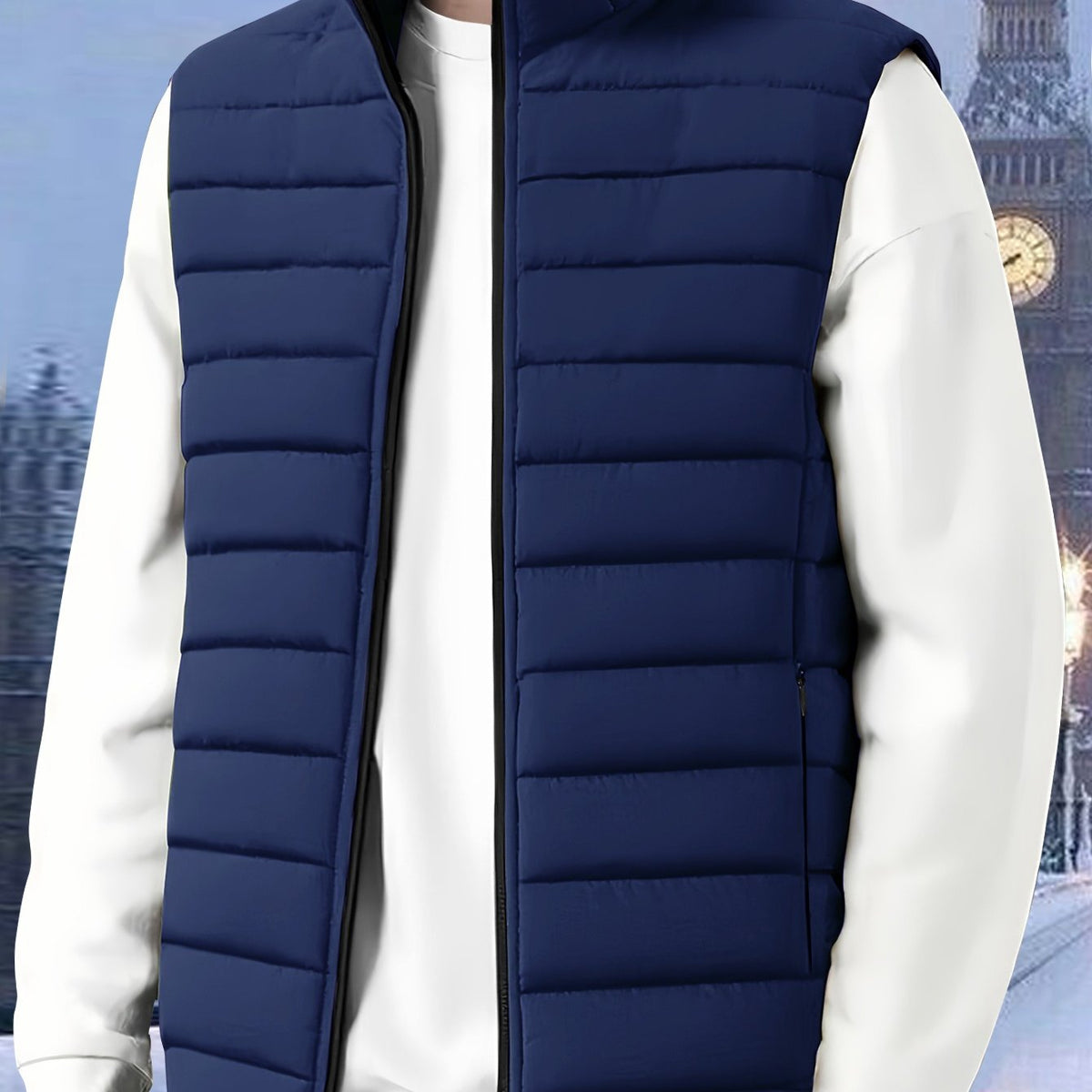 Men's Layering Vest with Quilting and Stand Collar