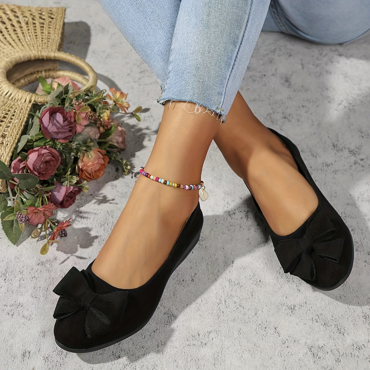 Women's Cushioned Bow Accent Comfort Slip-On Flats