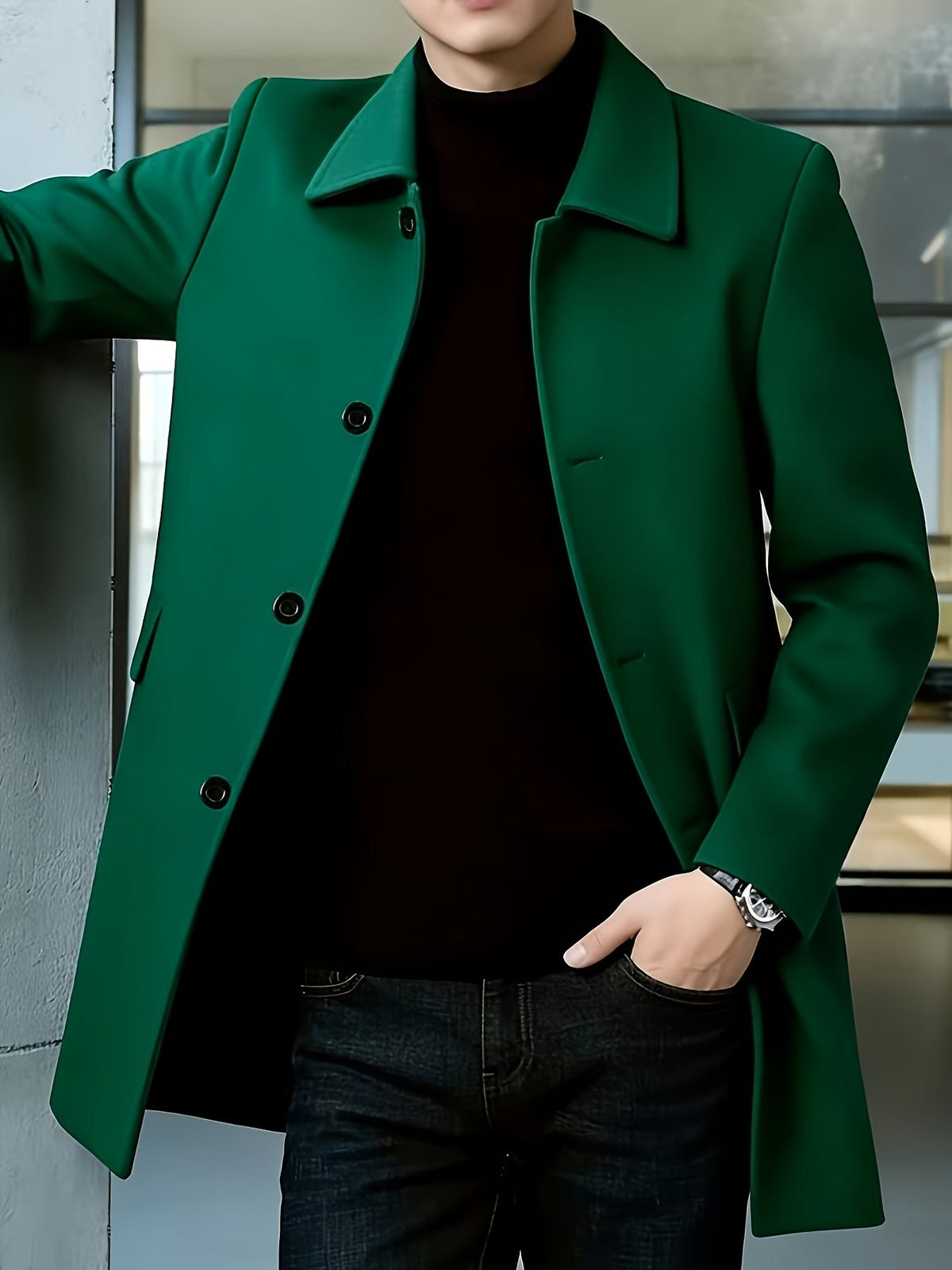 Men's Side Pocket Single Breasted Overcoat for Work