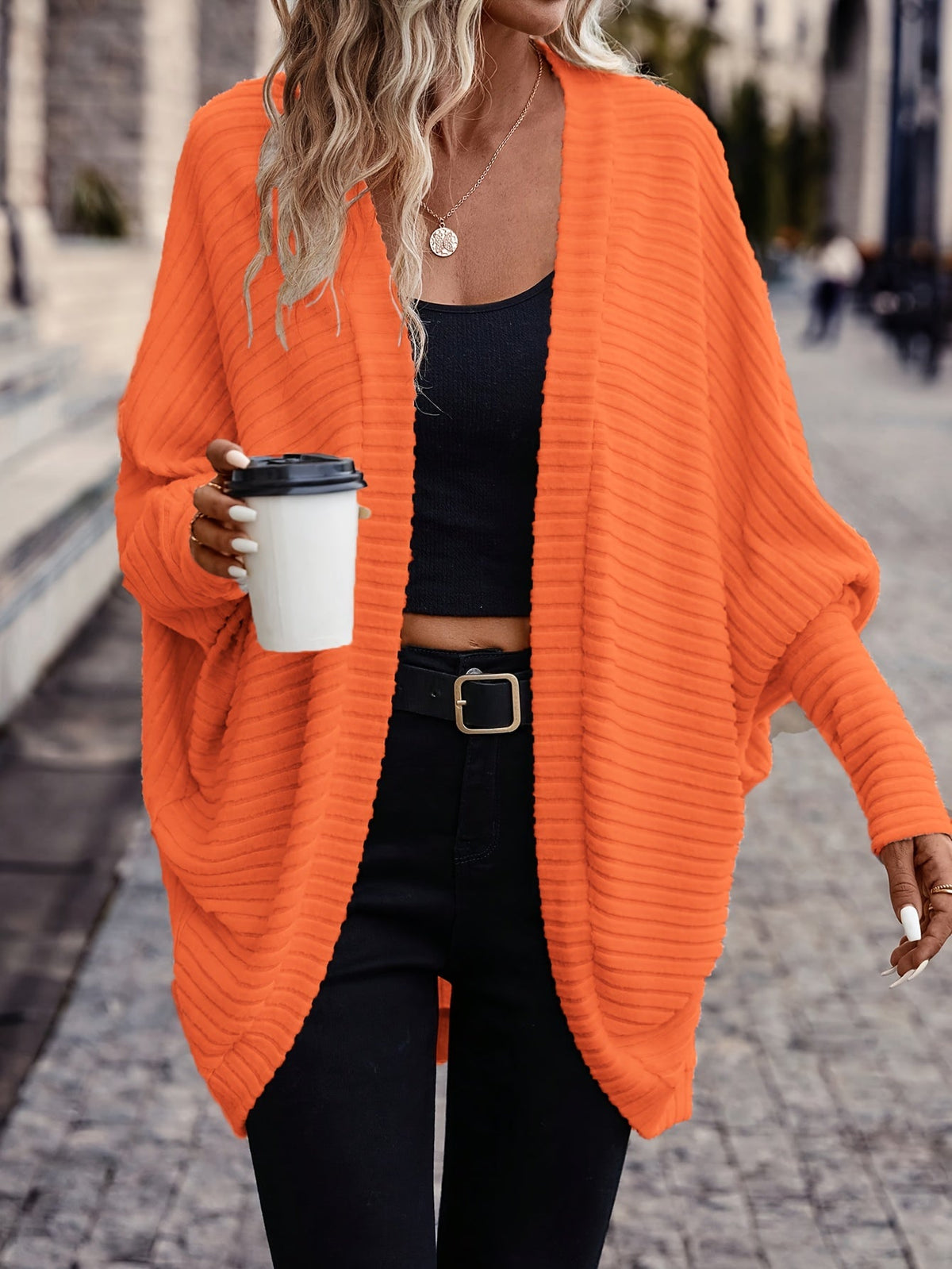 Women's Throw-On Rib Knit Wrap Cardigan