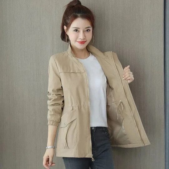 Women's Full-Zip Wind Jacket with Adjustable Drawstring Waist