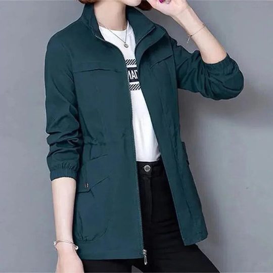 Women's Full-Zip Wind Jacket with Adjustable Drawstring Waist