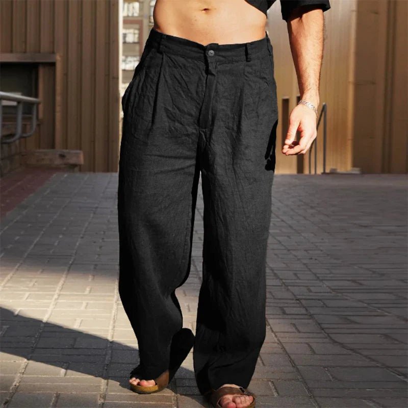 Men's Modern Loose Pleated Structured Waistband Pants