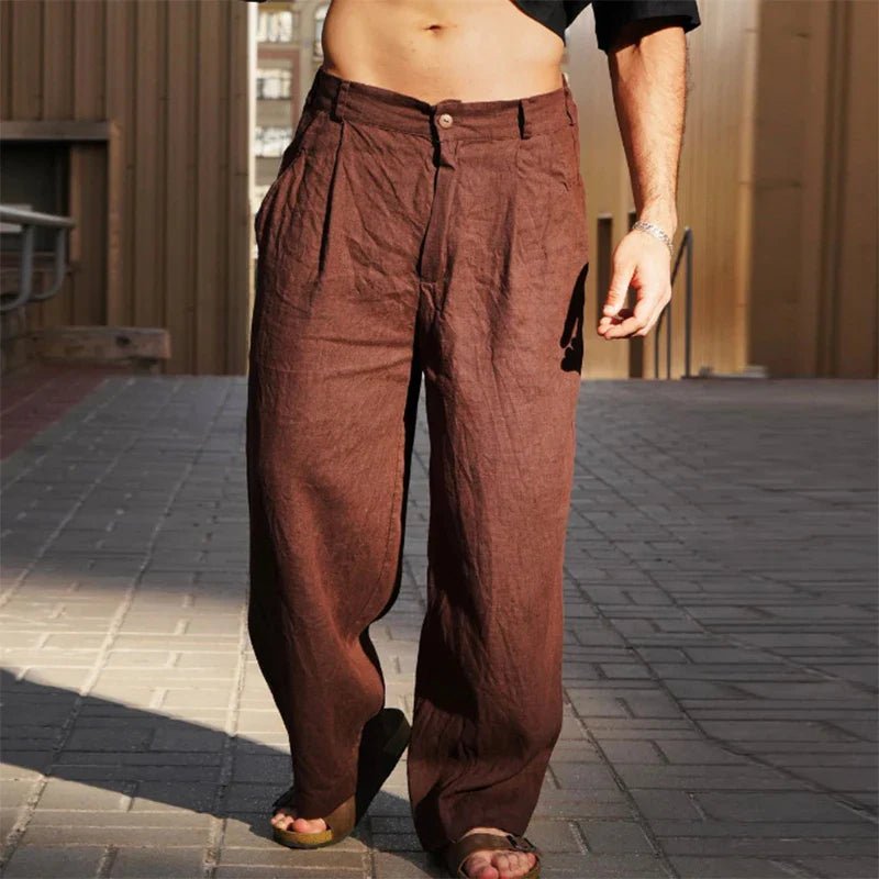 Men's Modern Loose Pleated Structured Waistband Pants