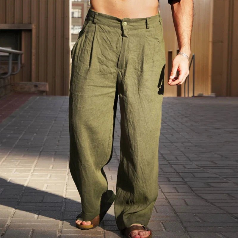 Men's Modern Loose Pleated Structured Waistband Pants