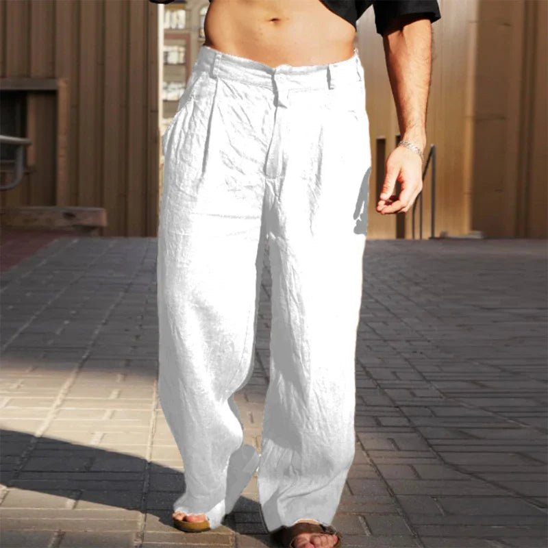 Men's Modern Loose Pleated Structured Waistband Pants