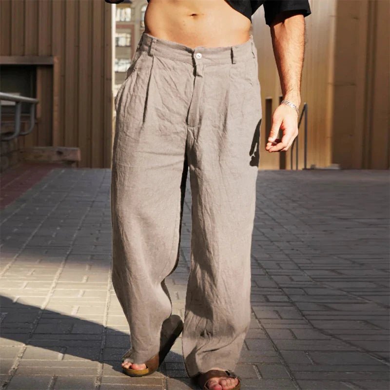 Men's Modern Loose Pleated Structured Waistband Pants