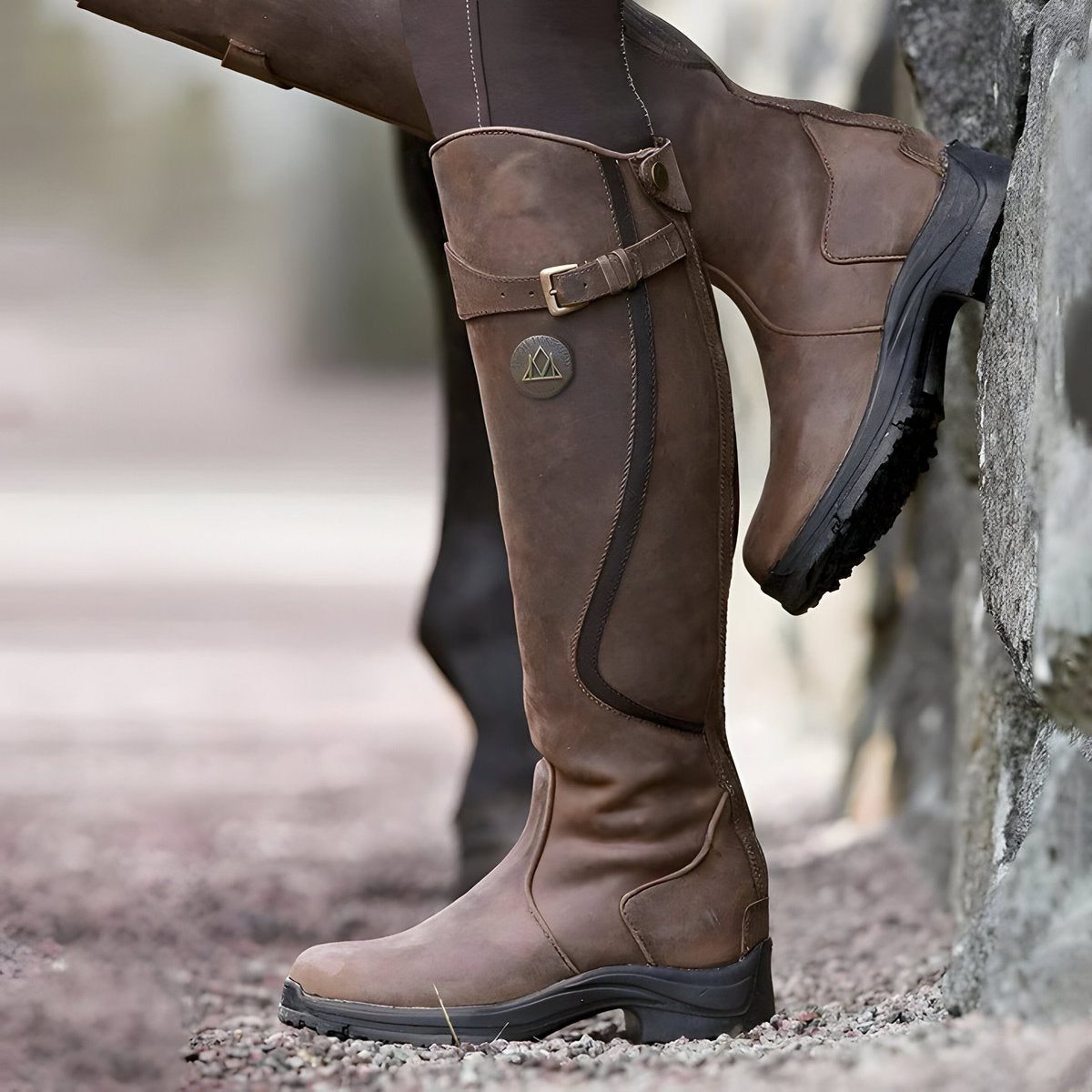 Women's Knee-High Equestrian Leather Boots with Slip-Resistant Sole