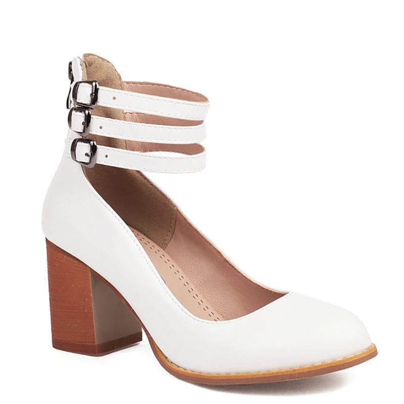 Women's Three-Strap Buckled Heeled Ankle Booties